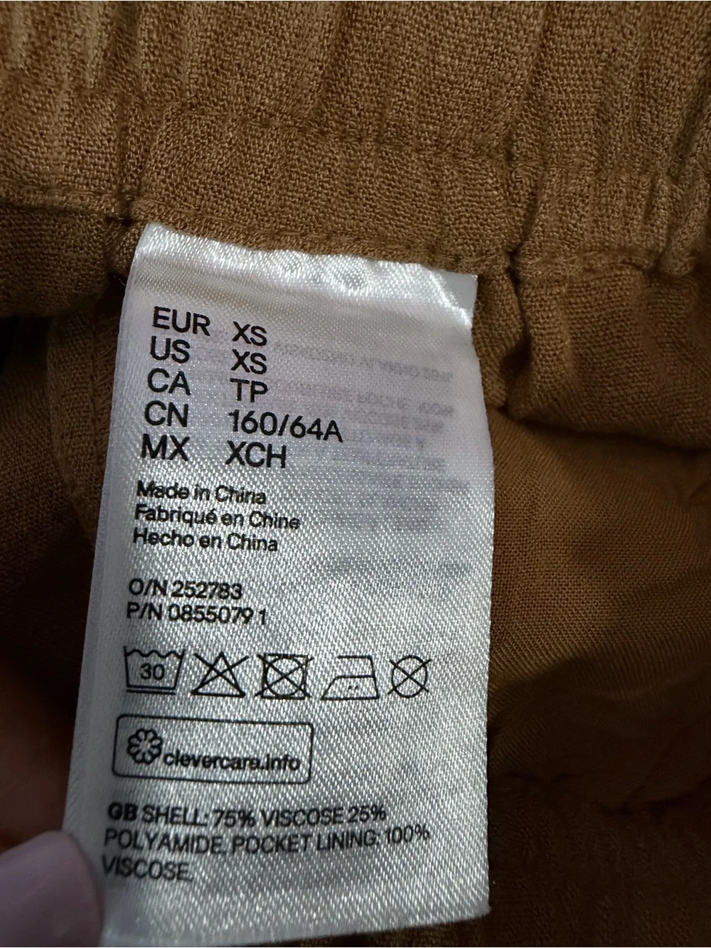H&M Camel Brown Wide Leg Cropped Pull-On Pants XS | Elastic Waist